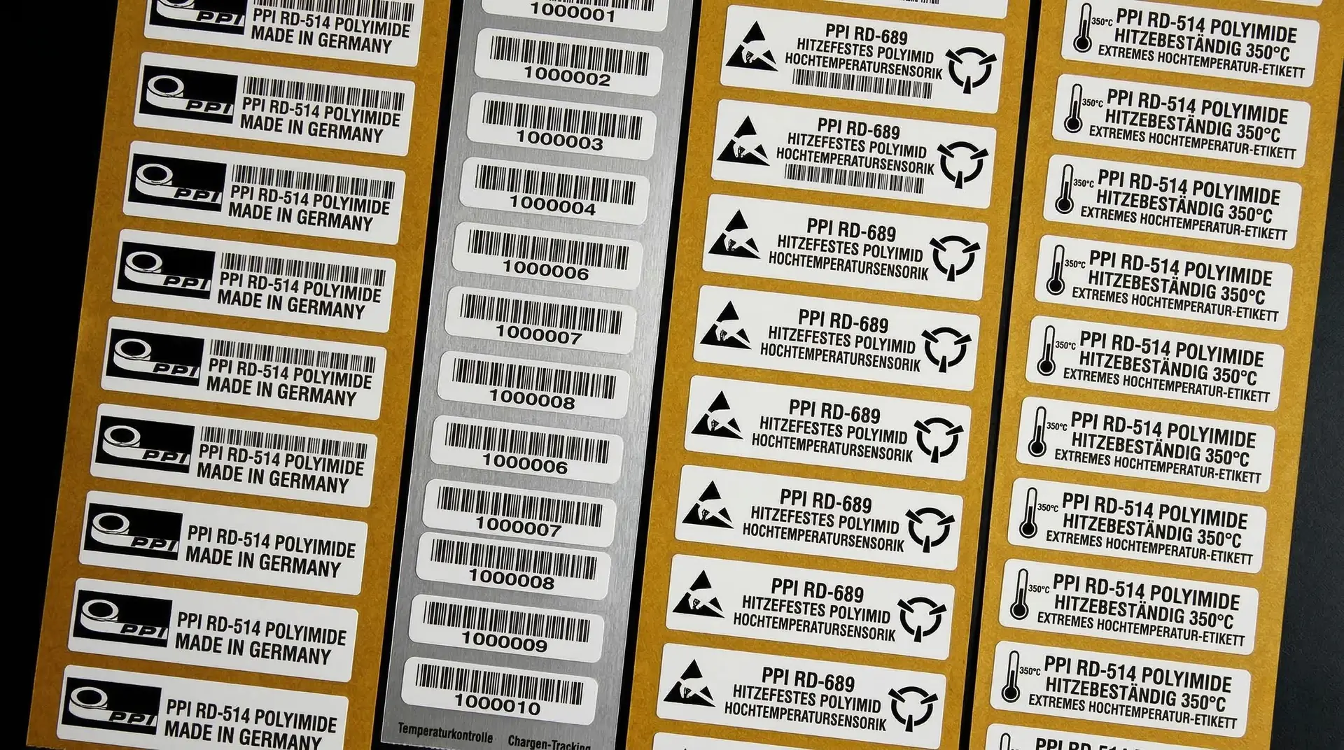 Hochtemperatur-Etiketten Hitzebeständig 350°C auf Polyimid-Folie auf Etikettenrolle
