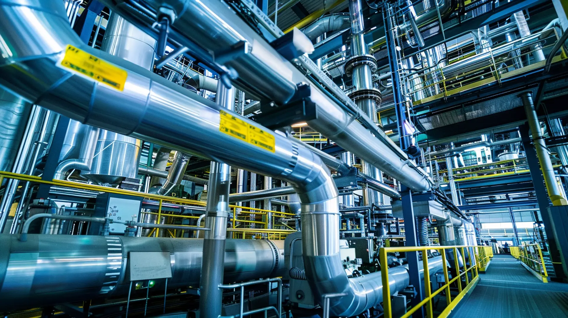 Industriemaschine mit Typenschild in Fabrikhalle mit orangenem Bokeh – Maschinen-Anlagenbau