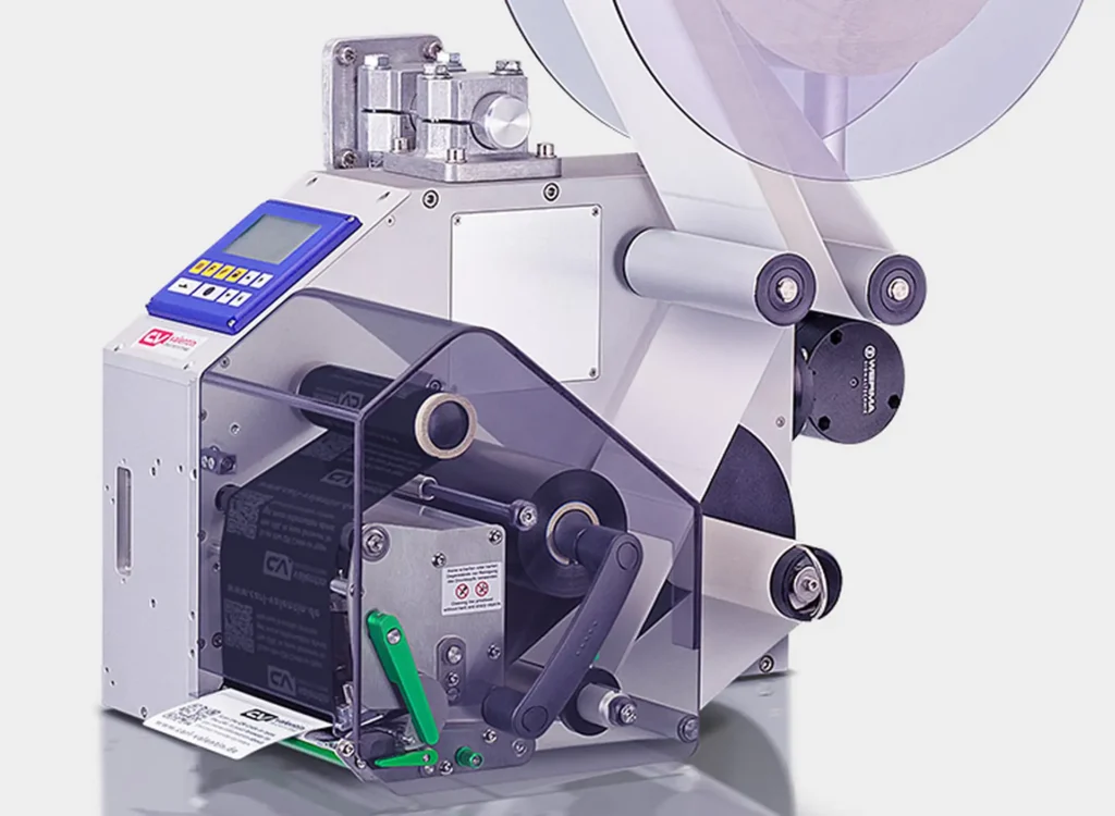 Carl Valentin ILX V Druckmodul (Print-&-Apply-Druckwerk) in Silbergrau mit transparenter Abdeckung